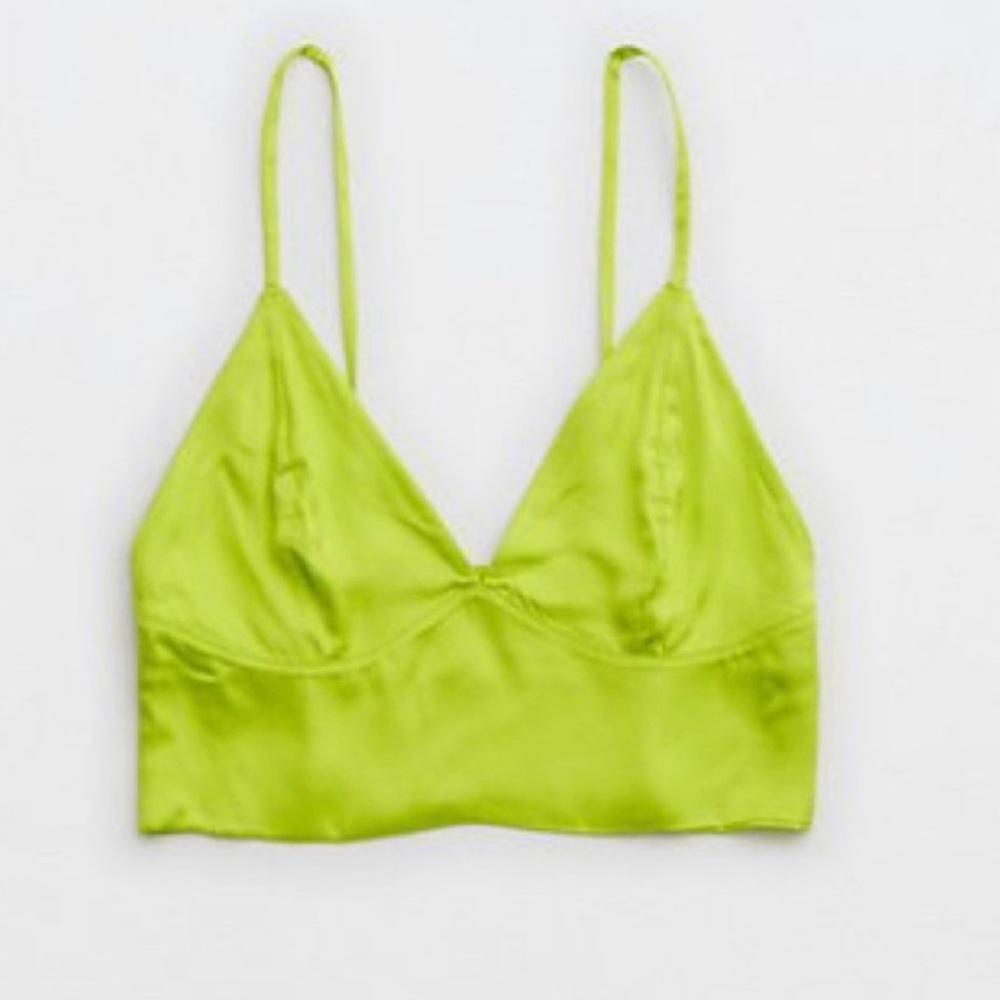 Aerie Satin Corset Cropped‎ Lime Green Chartreuse Neon Y2K Summer Tank Top